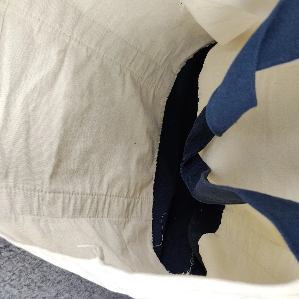 Trader Joe's Canvas Tote Bag Navy Blue Cream Embroidered Logo Reusable Grocery